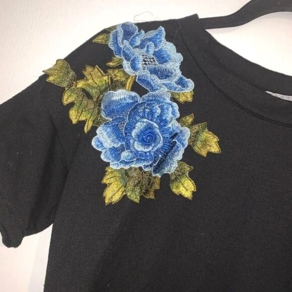 Potters Pot Black Floral Embroidered T-Shirt Dress S/CH Polyester Short Sleeve - Picture 4 of 6
